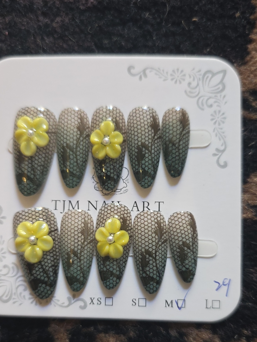 Yellow Flower Lace Press-On Nail Set Size Med